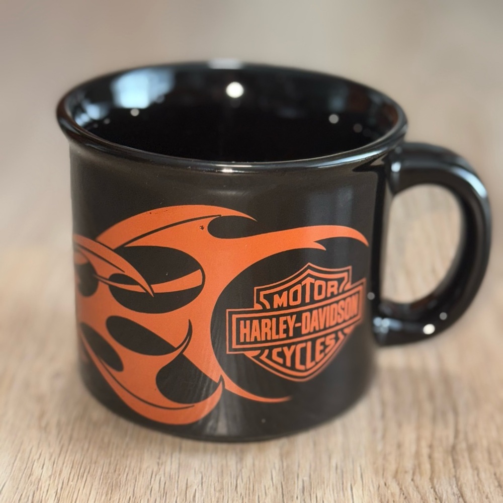 Large Black and Orange Flame Harley Davidson mug from 2004